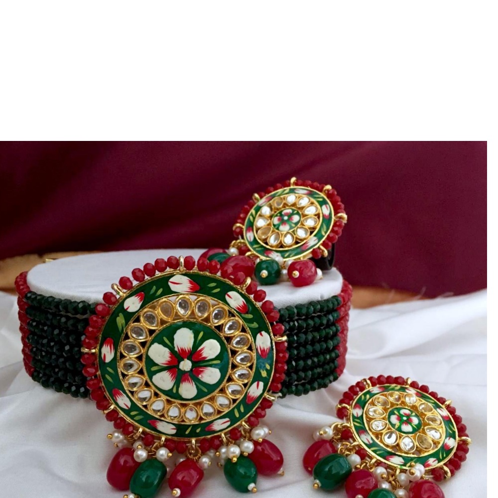 Multi Color Crystal Moti Artificial Necklace Set