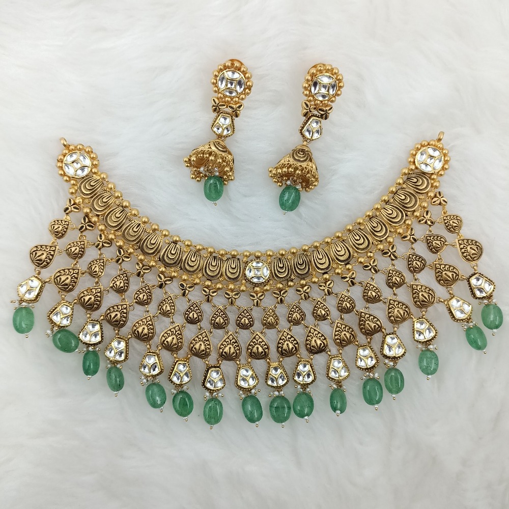 22K Gold Antique Full Neck Choker Set