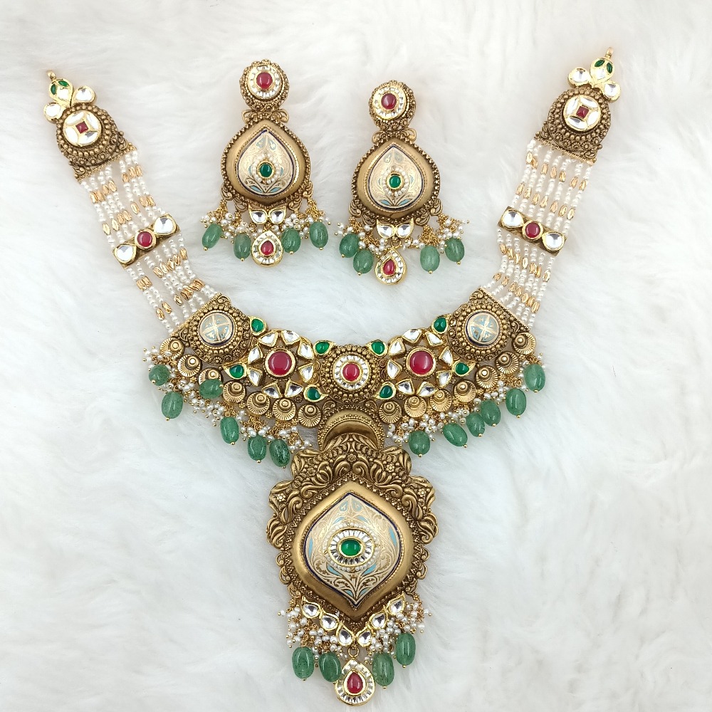916 Gold Antique Jadtar Necklace Set