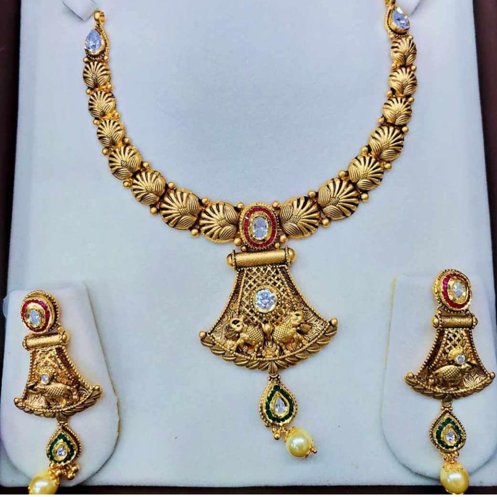 22Kt Gold Antique Necklace Set MJ-N007