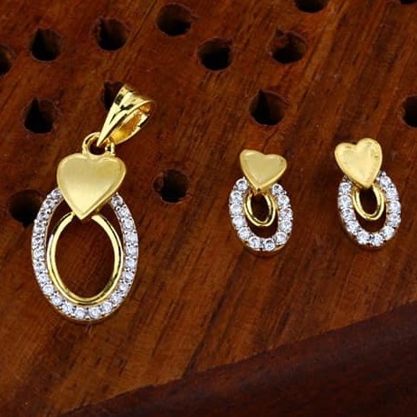 916 gold heart  cz Pendant Set ps-0008
