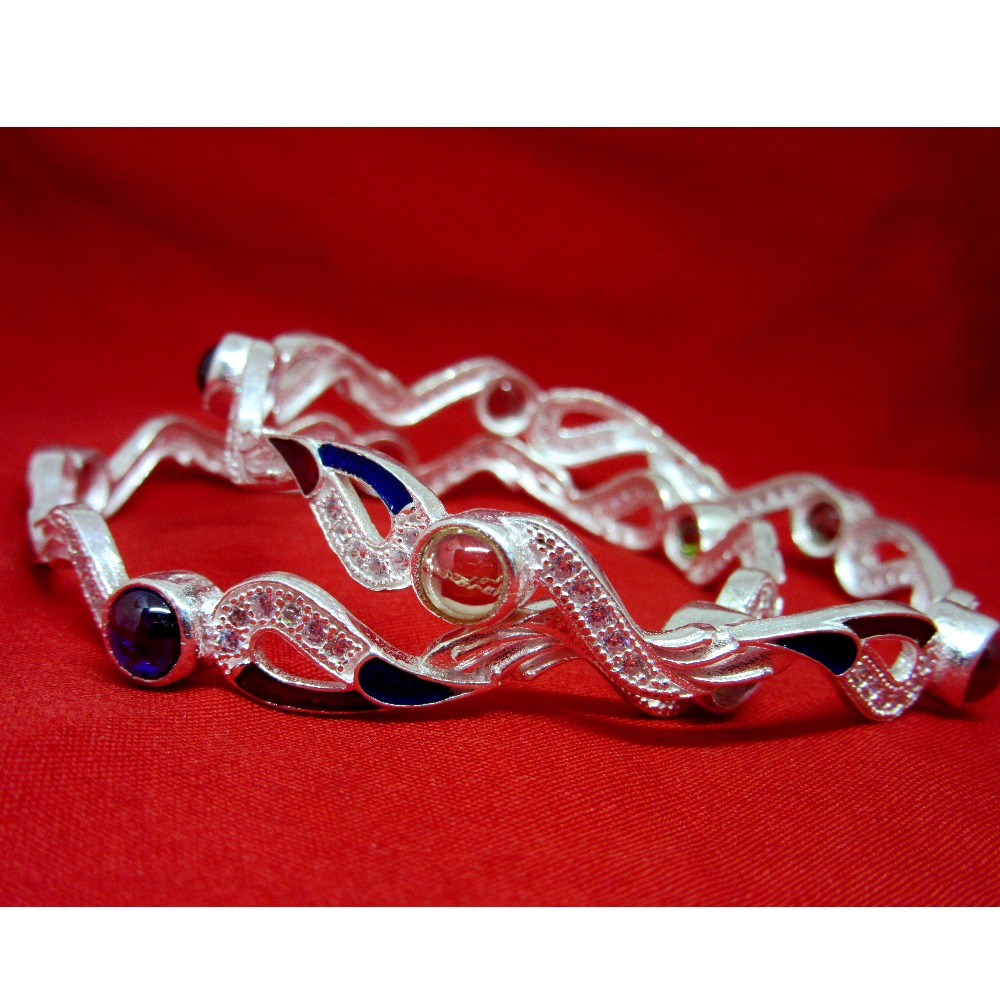 Silver 925 round stone meena dailywear bangles sk925-9