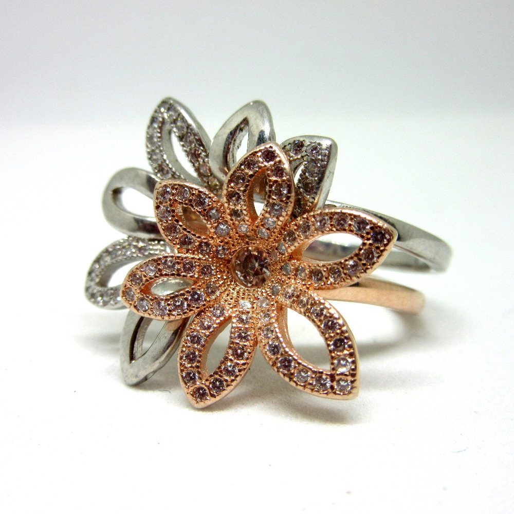 Silver 925 2 in 1 rose gold polis flower shape ring sr925-218