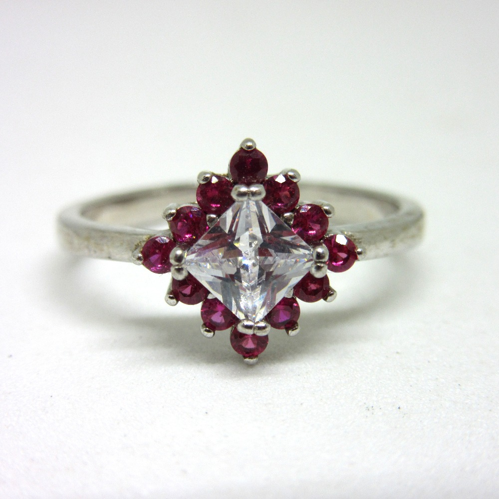 Silver 925 pink diamond white stone classic ring sr925-241