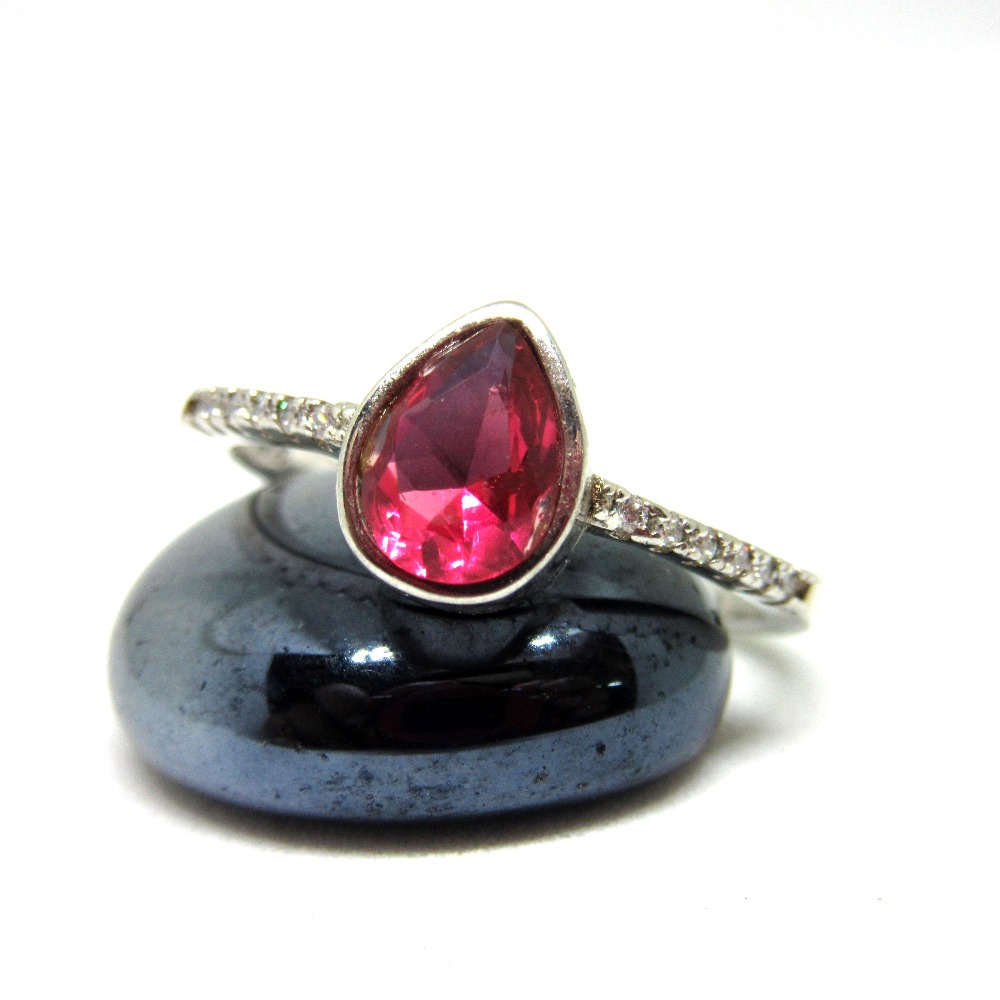 Silver 925 pear shape dark pink stone ring sr925-147 - Image 2