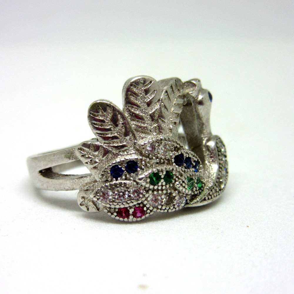 925 silver peacock multi diamond ring sr925-165 - Image 3