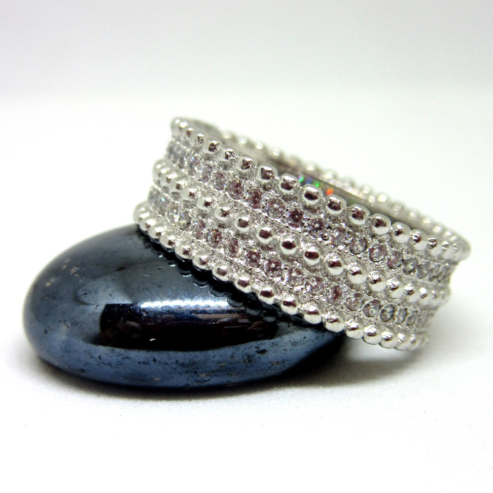 Modern Broad Band Silver 925 Diamond Ring - Image 2