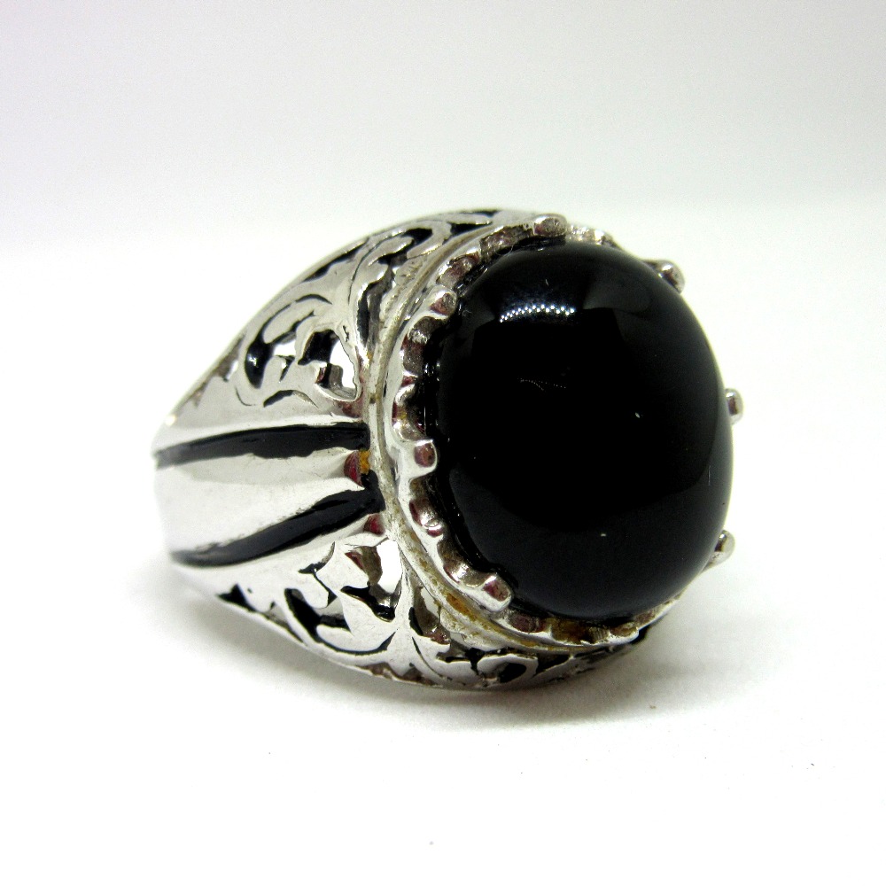 Silver 925 vinatge black stone men ring - Image 2