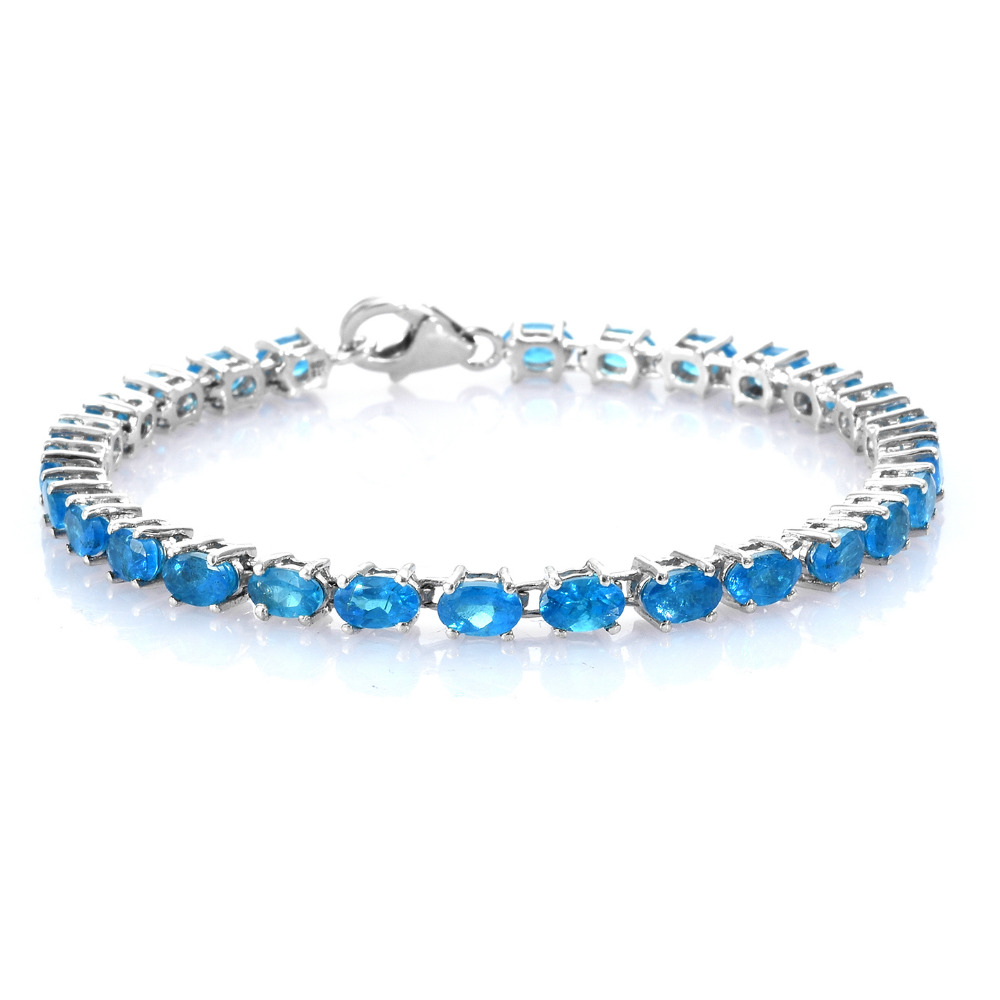 Exteremly Rare Malgache Neon Apatite Platinum Over Sterling Silver Bracelet