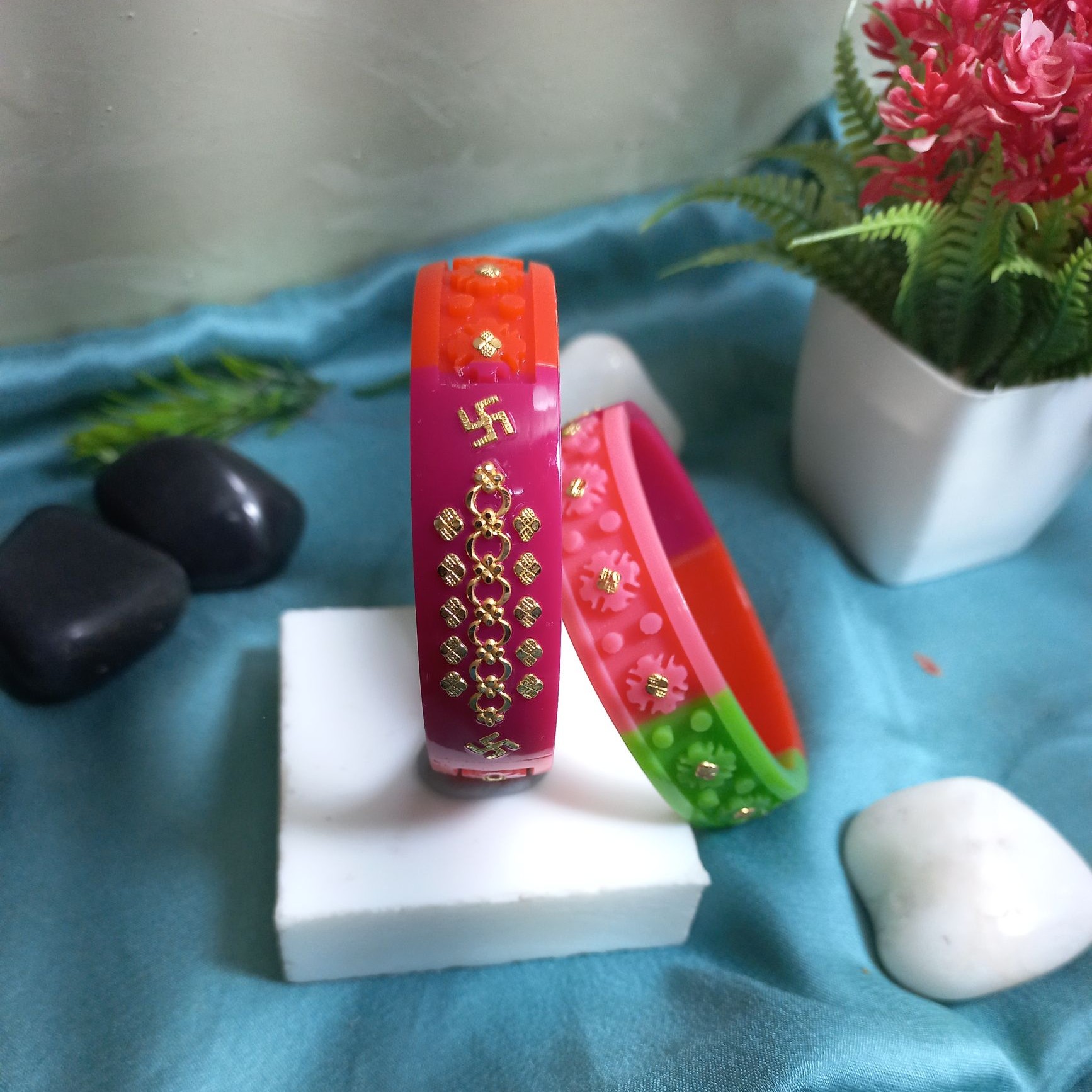 Gold Sathiya Design Colorful Plastic Kada