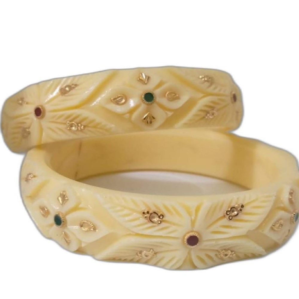 Gold Art Work white coated rajasthani bangles