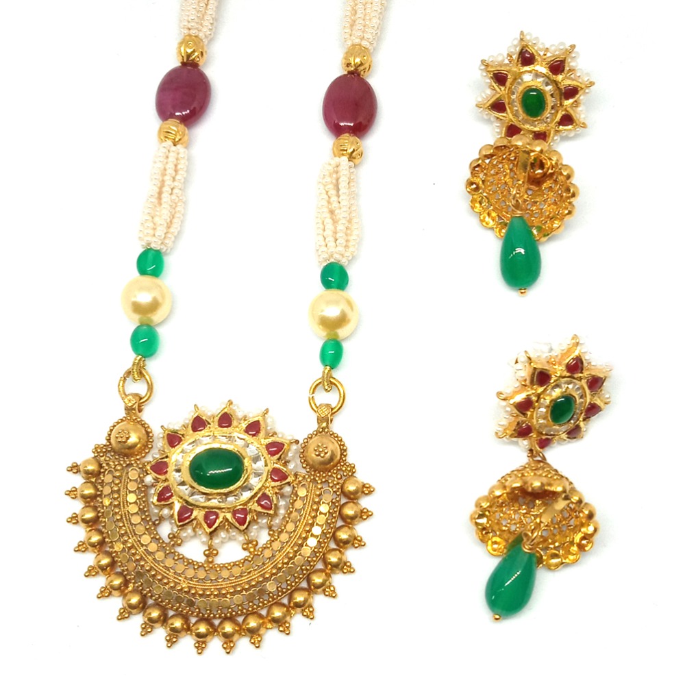 916 Gold Antique Bridal Pendant Set LJ-8