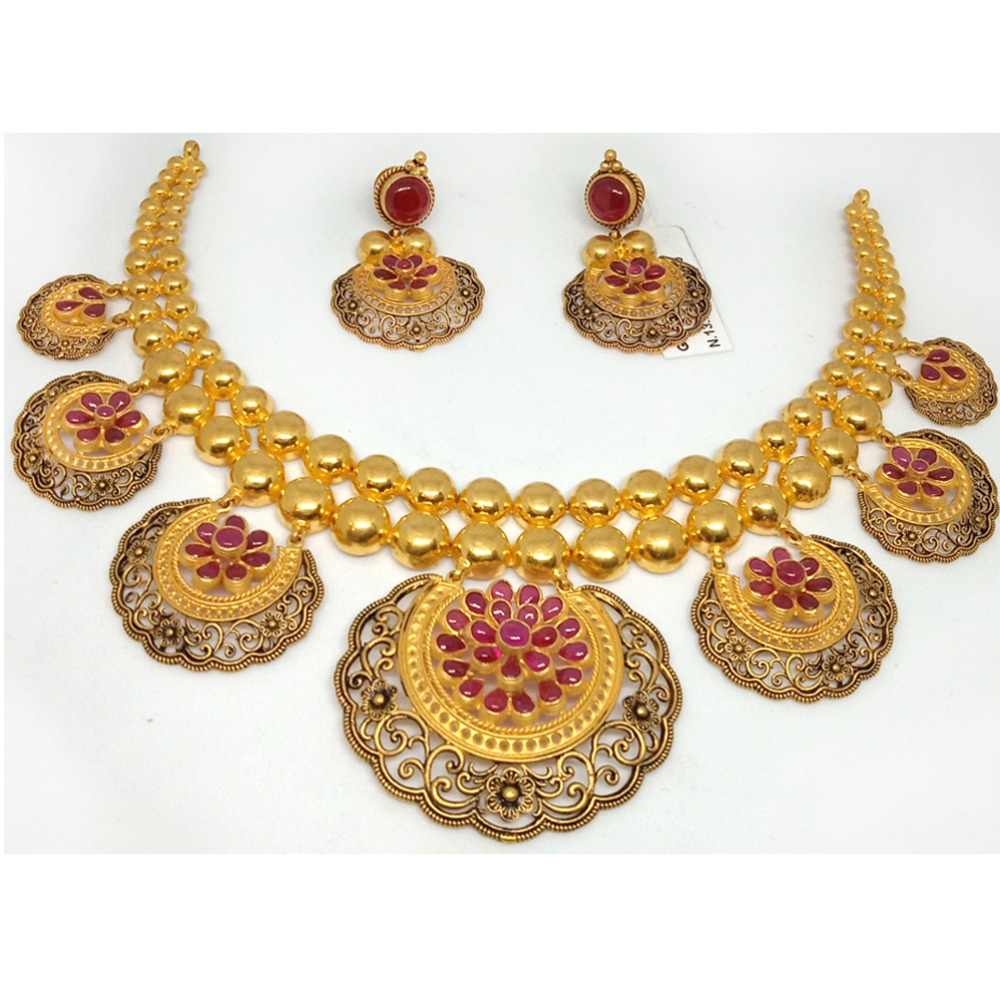 22KT Bridal Gold Antique Necklace Set - LJ-1