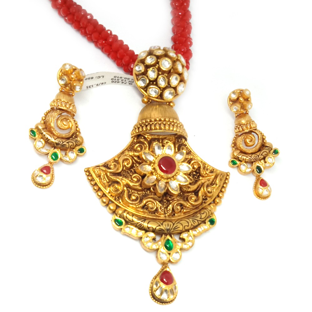 22KT Gold Bridal Antique Pendant Set LJ-11