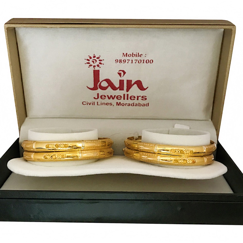 18 Kt Yellow Gold Handmade Slip-On Bracelet Bangles 32 Gms (4 Pieces) - Image 5