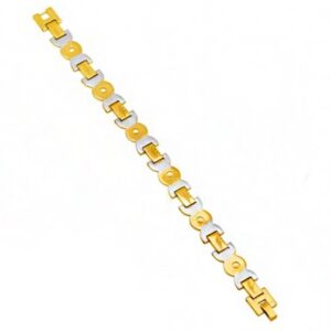 18 Kt Real Solid White & Yellow Gold Link Men'S Bracelet 40 Grams