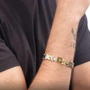 18 Kt Real Solid White & Yellow Gold Link Men'S Bracelet 40 Grams