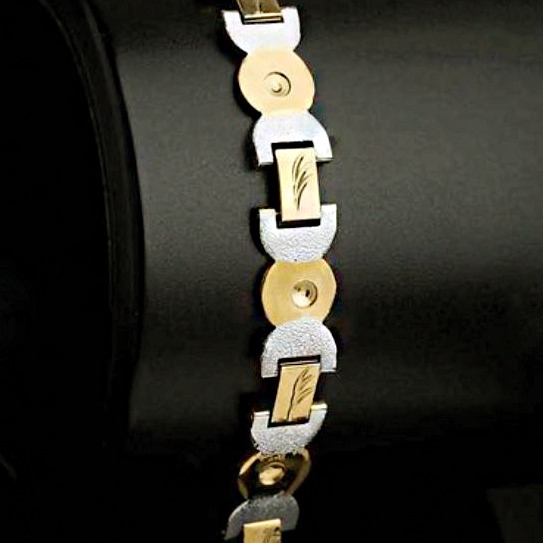 18 Kt Real Solid White & Yellow Gold Link Men'S Bracelet 40 Grams