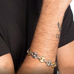 18 Kt Real Solid White & Yellow Gold Link Men'S Bracelet 58 Grams