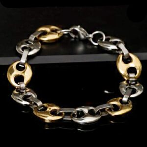 18 Kt Real Solid White & Yellow Gold Link Men'S Bracelet 58 Grams