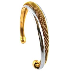 18 Kt Yellow & White Gold Unisex 2 Tone Cuff Bracelet Bangle 50 Grams