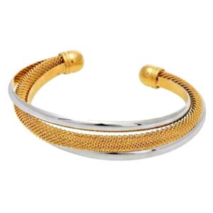 18 Kt Yellow & White Gold Unisex 2 Tone Cuff Bracelet Bangle 50 Grams