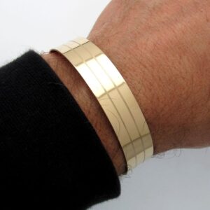 18 Kt Hallmark Stamped Yellow Gold Line Men's Cuff Bracelet 25 Grams