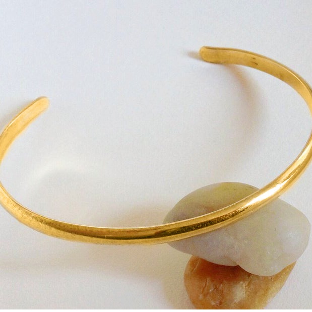 18 Kt Hallmark Stamped Yellow Gold Men's Half Round Cuff Bracelet 10g