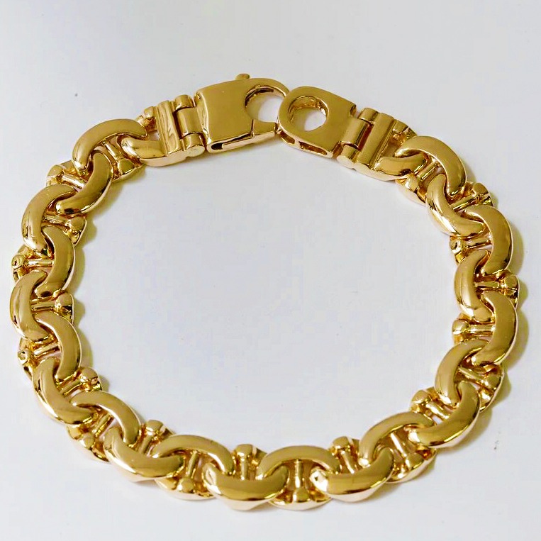 18Kt Yellow Gold Men'S Mariner Curb Link Bracelet Bangle 60 Gms 10 MM