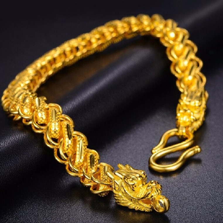 22 Kt Yellow Gold Thailand Drago Handmade Men's Bracelet 40 Gms