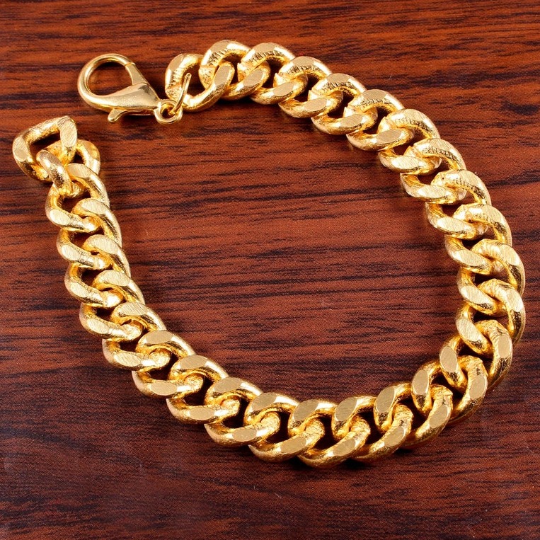 18 Kt Yellow Gold Curb Cuban Handmade Men's Bracelet 25 Gms