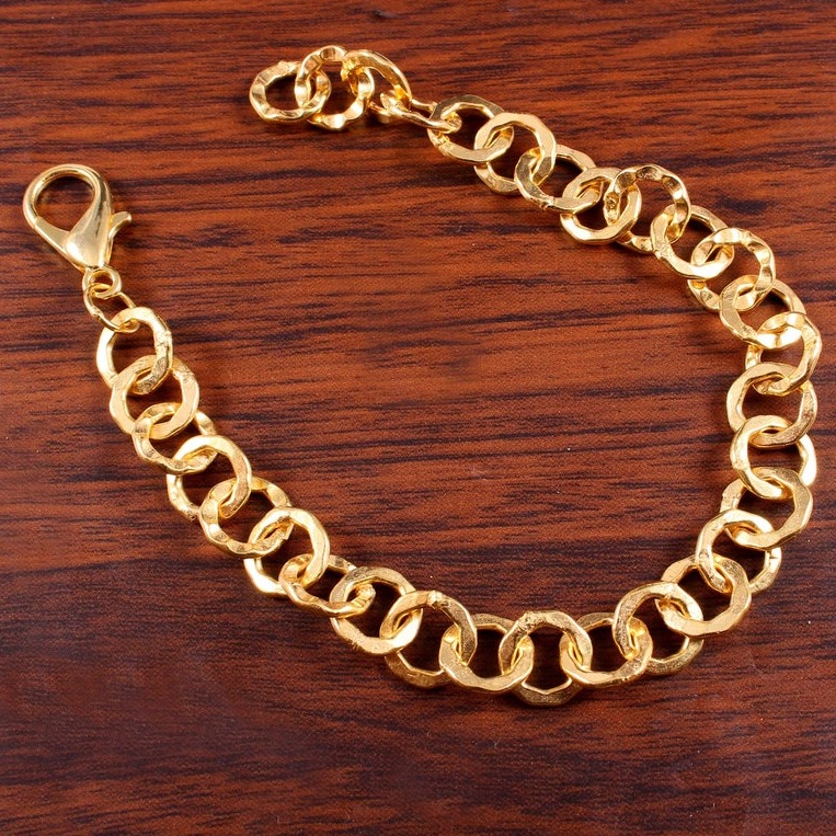 18 Kt Yellow Gold Curb Link Handmade Men's Bracelet 20 Gms