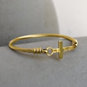 18 Kt Genuine Yellow Gold Cross Religious Women's Bracelet Bangle 25g