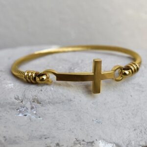 18 Kt Genuine Yellow Gold Cross Religious Women's Bracelet Bangle 25g