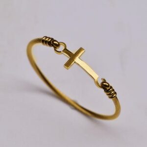 18 Kt Genuine Yellow Gold Cross Religious Women's Bracelet Bangle 25g