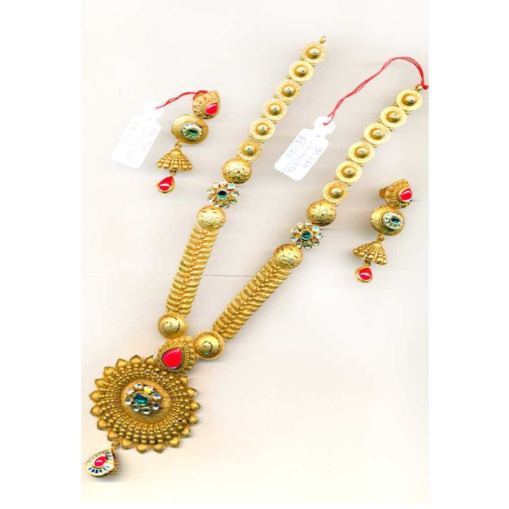22KT Gold Fancy Red Stone Long-Bridal Necklace Set-23