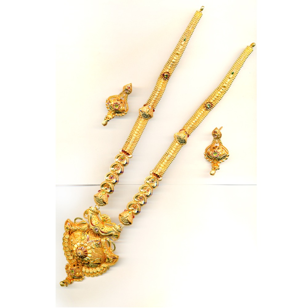 22KT Gold Traditional Long Bridal Necklace Set-20