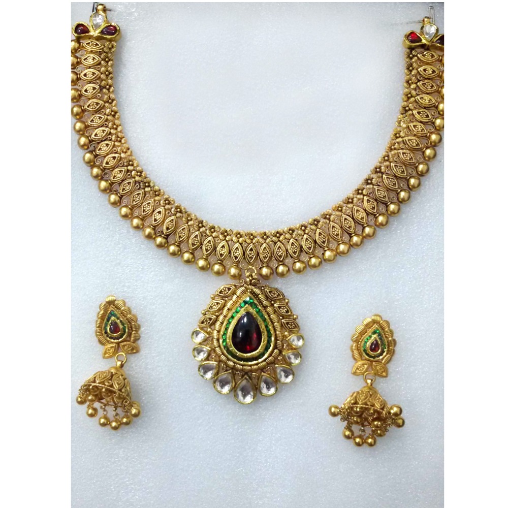 916 Antique Gold Choker Necklace Set-014