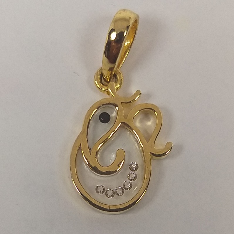 18KT Gold Real Diamond Setting In Glass Attractive Ganesh Pendant