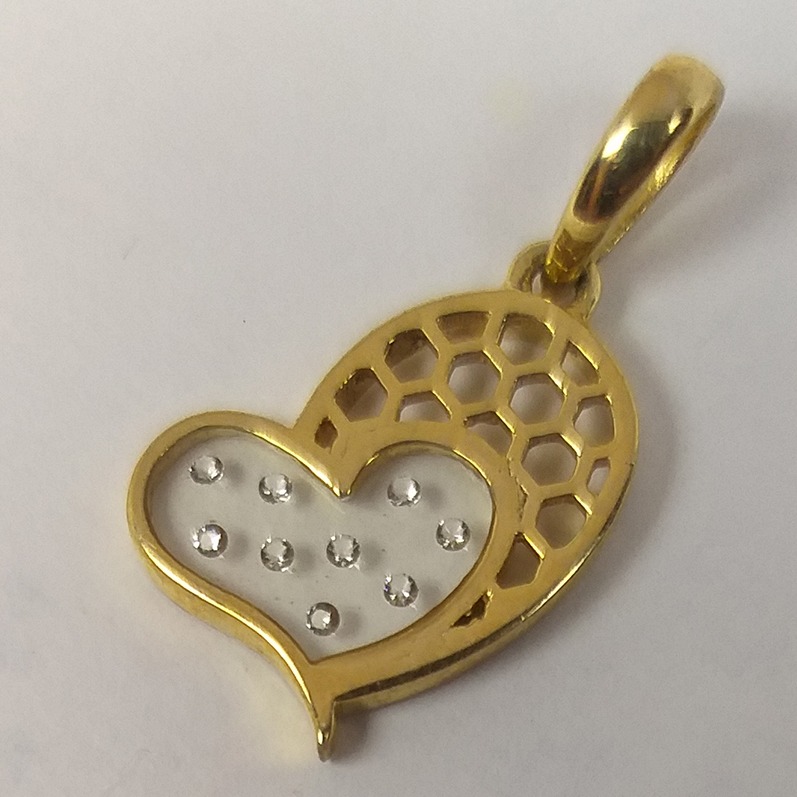 18KT Gold Real Diamond Setting  Glass Heart Shaped Pendant