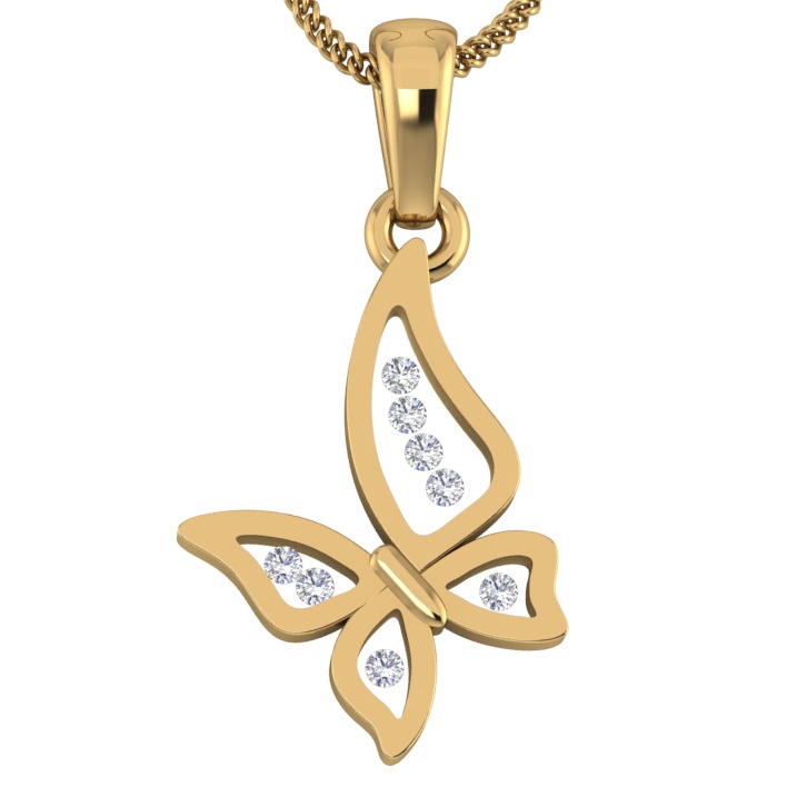 18KT Gold Real Diamond Setting In Glass Butterfly Pendant