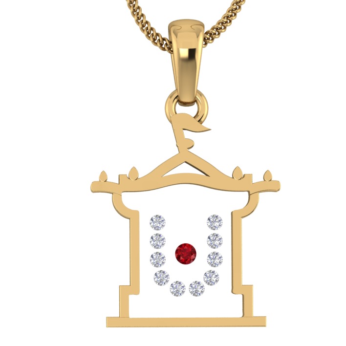 18KT Gold Real Diamond Setting In Glass Religious Pendant