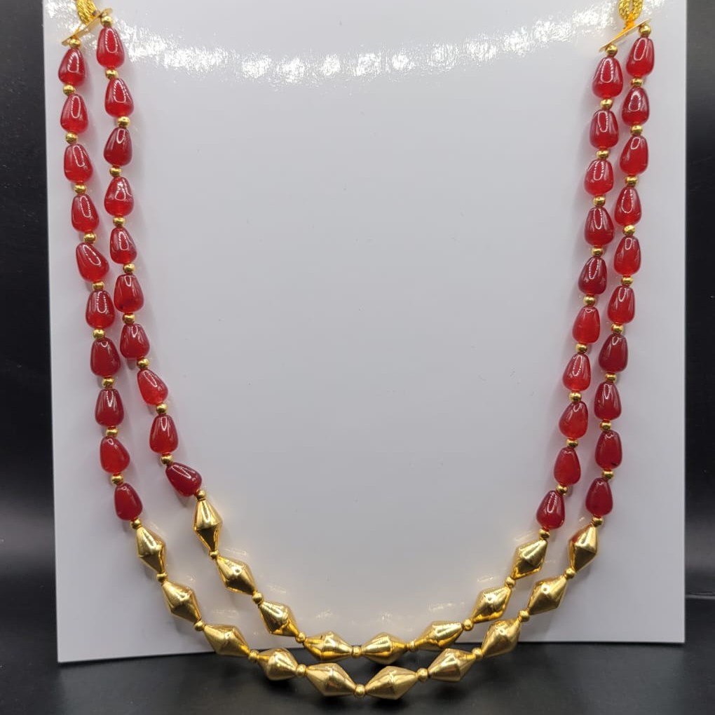 916 Gold 3 Layer Color Stone Necklace