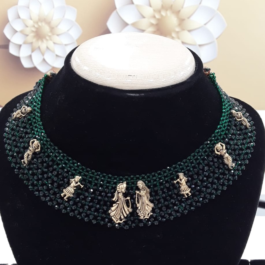 Gold Hallmark Wedding Green stone Necklace