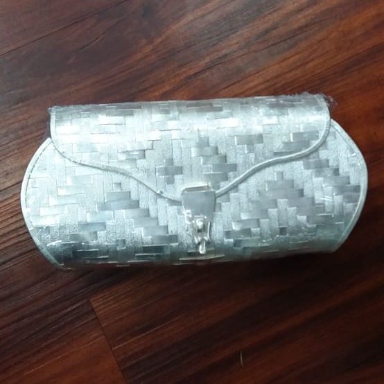 Pure Silver Clutch In Mesh Tile Carvings