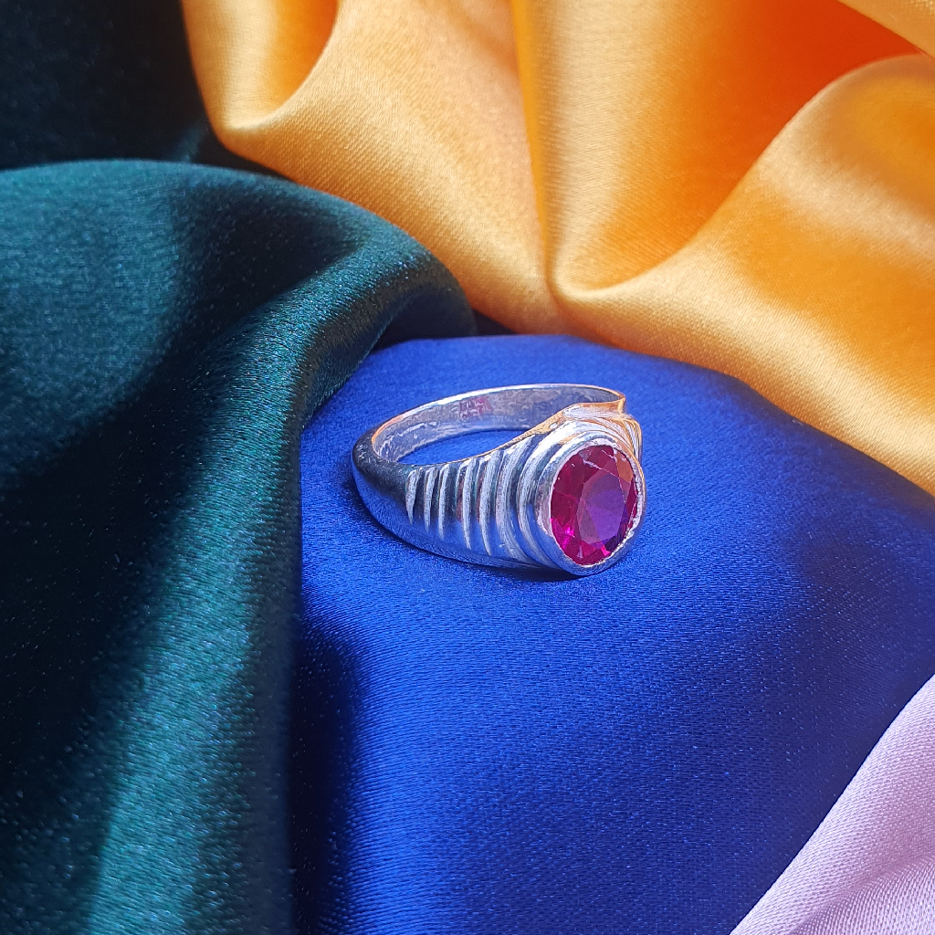 Silver Manik Stone Gents Ring - Image 2