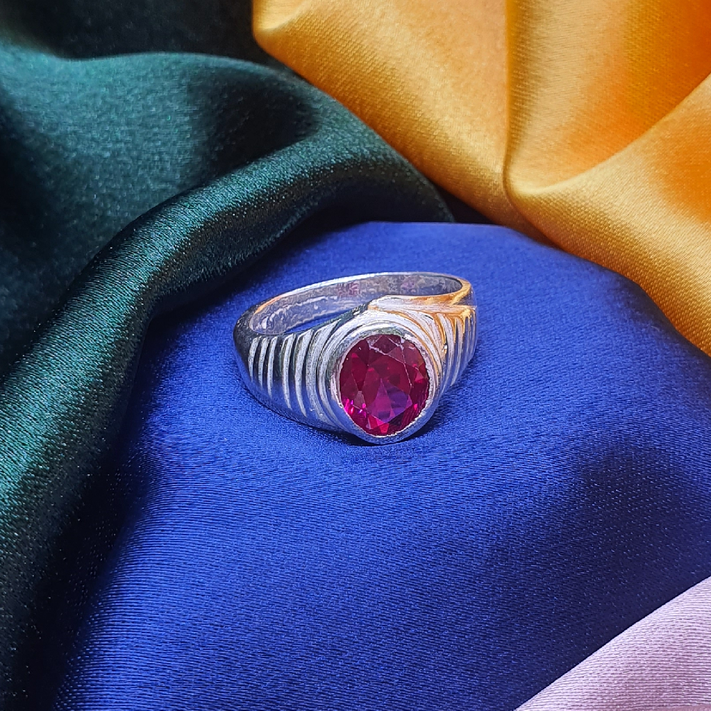 Silver Manik Stone Gents Ring