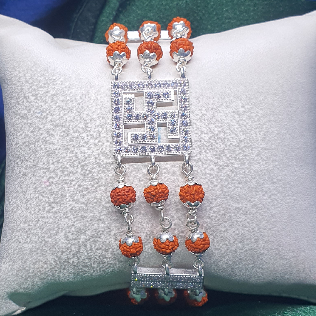 Silver Rudraksh Diamond Rakhdi - Image 2