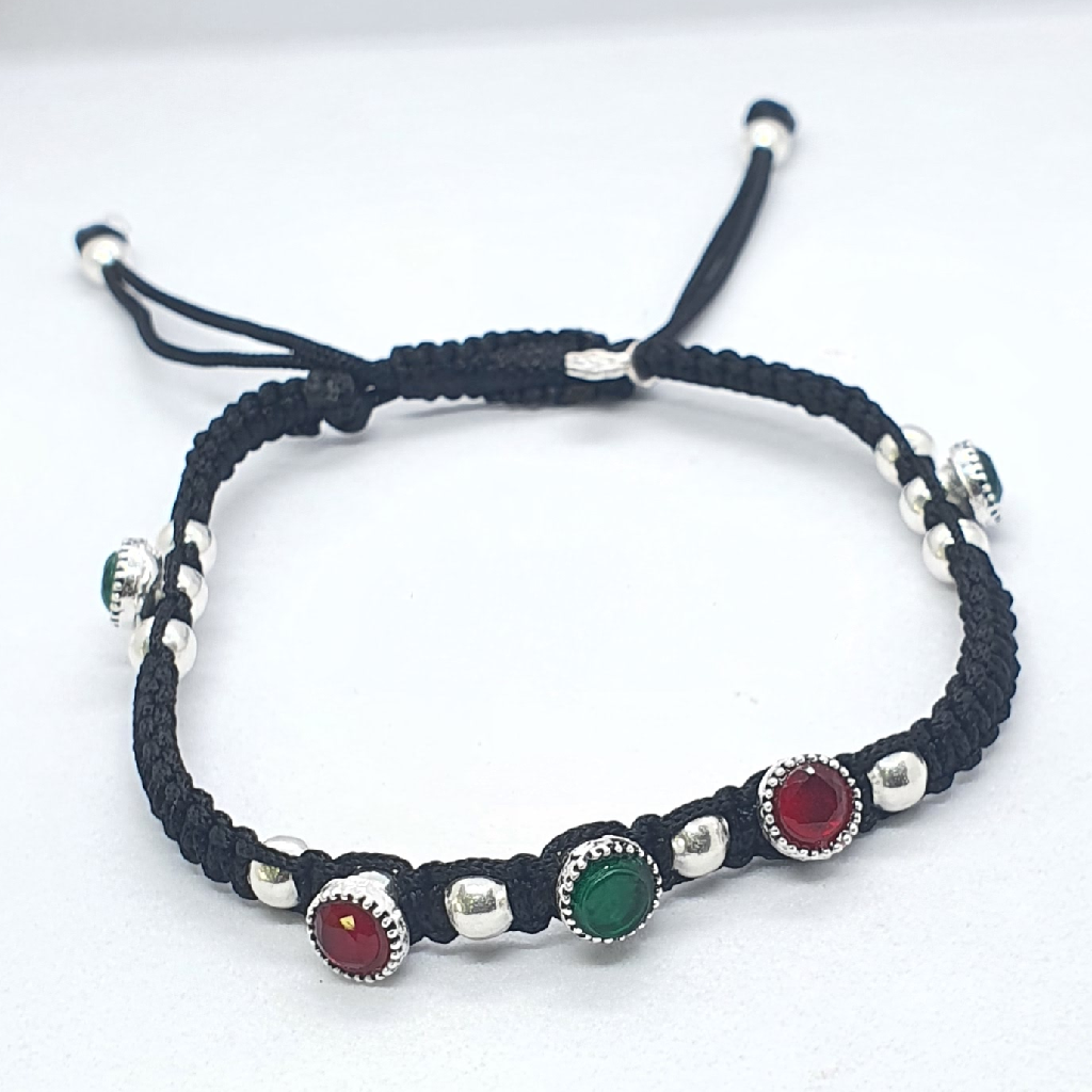Silver Green And Red Diamond Anklet