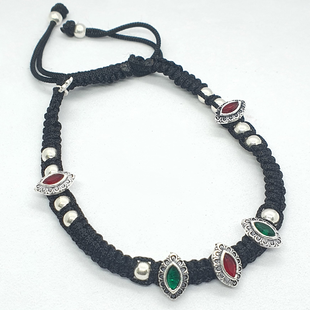 Silver Green And Red Diamond Fancy Anklet